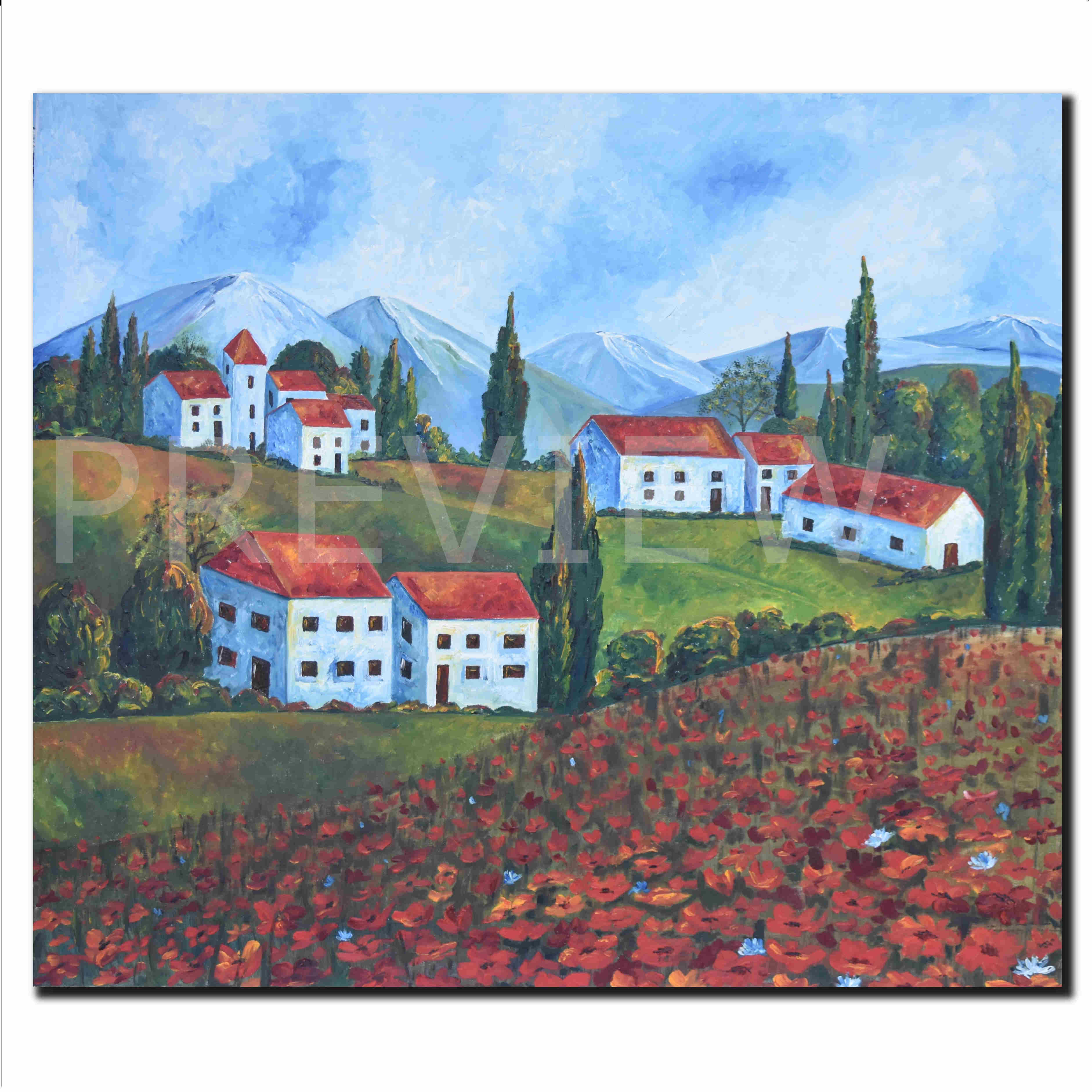 Close-up view of the print Poppies On Tuscan Countryside - Print